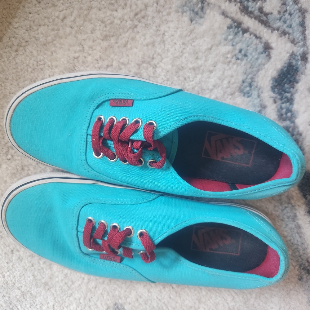 Vans Teal Sneakers with Red Laces
